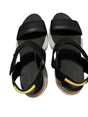Sorel Black Sandals with Yellow Heel Loop